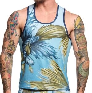 Skull And Bones Fighting Fish Tank Blue NWT